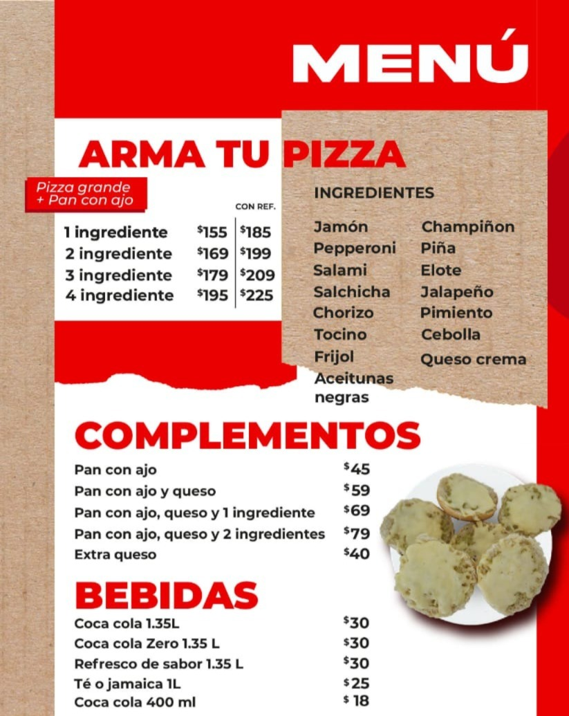 Menú clásico de Netos Pizza